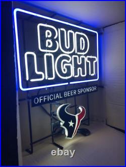 24x20 Houston Texans Logo Light Neon Sign Lamp Visual Man Cave Poster Beer L
