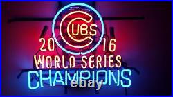 Chicago Cubs 2016 World Series Neon Sign 20x16 Light Lamp Beer Bar Decor Glass