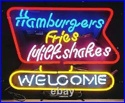 HAMBURGERS AND FRIES NEON Light Sign 20x24 Eco friendly in stock