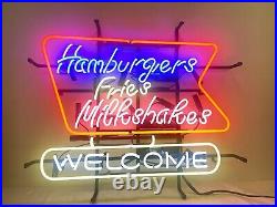 HAMBURGERS AND FRIES NEON Light Sign 20x24 Eco friendly in stock