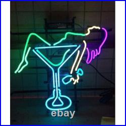 Lady Cocktail Glass Neon Sign Light 20x16 Handcraft Visual Artwork Wall Decor