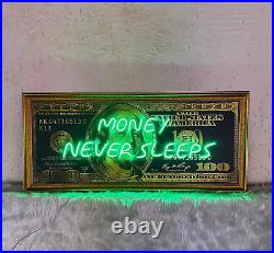 Money never sleeps art painting neon sign Art Dollar Light Sign Gift For dad