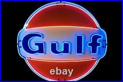 New Gulf Gasoline Neon Light Sign 24x24 Real Glass Bar Beer Man Cave