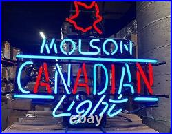 New Molson Canadian Light Neon Sign 24x20 Lamp Poster Real Glass Beer Bar
