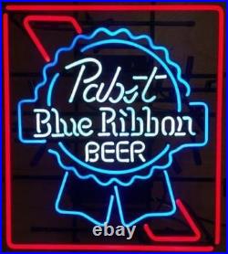 New Pabst Blue Ribbon Neon Light Sign 20x16 Beer Lamp Bar Real Glass Display