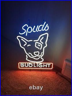 Spuds Bud Light Neon Sign Man Cave Nightlight Store Open Wall Hanging 19x15