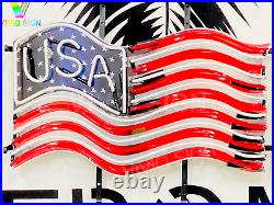 US American USA Flag 20x15 Neon Lamp Light Sign With HD Vivid Printing