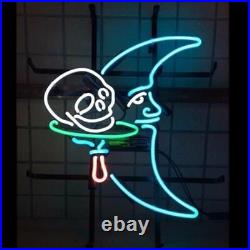 US STOCK 17x14 White Skull Blue Moon Neon Sign Light Lamp Decor Man Cave JY